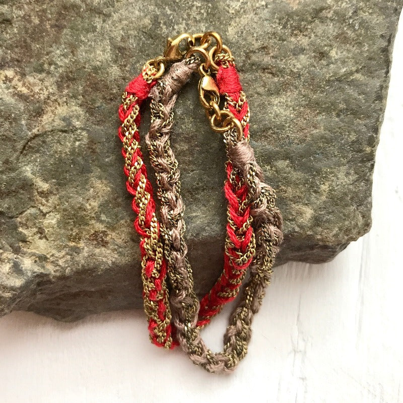 Crochet Silk and Brass Bracelet
