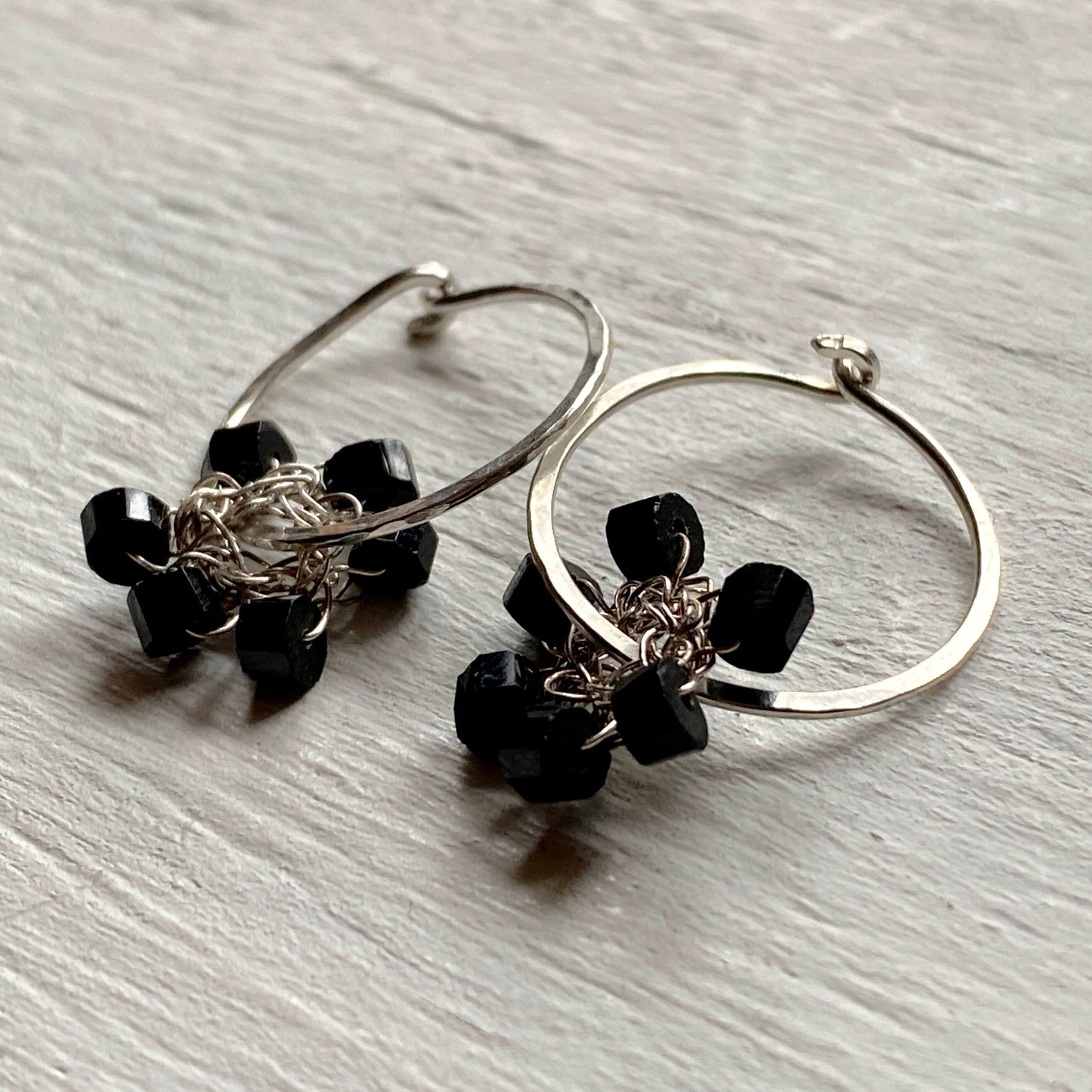 Silver Hoops With Crochet and Spinnel