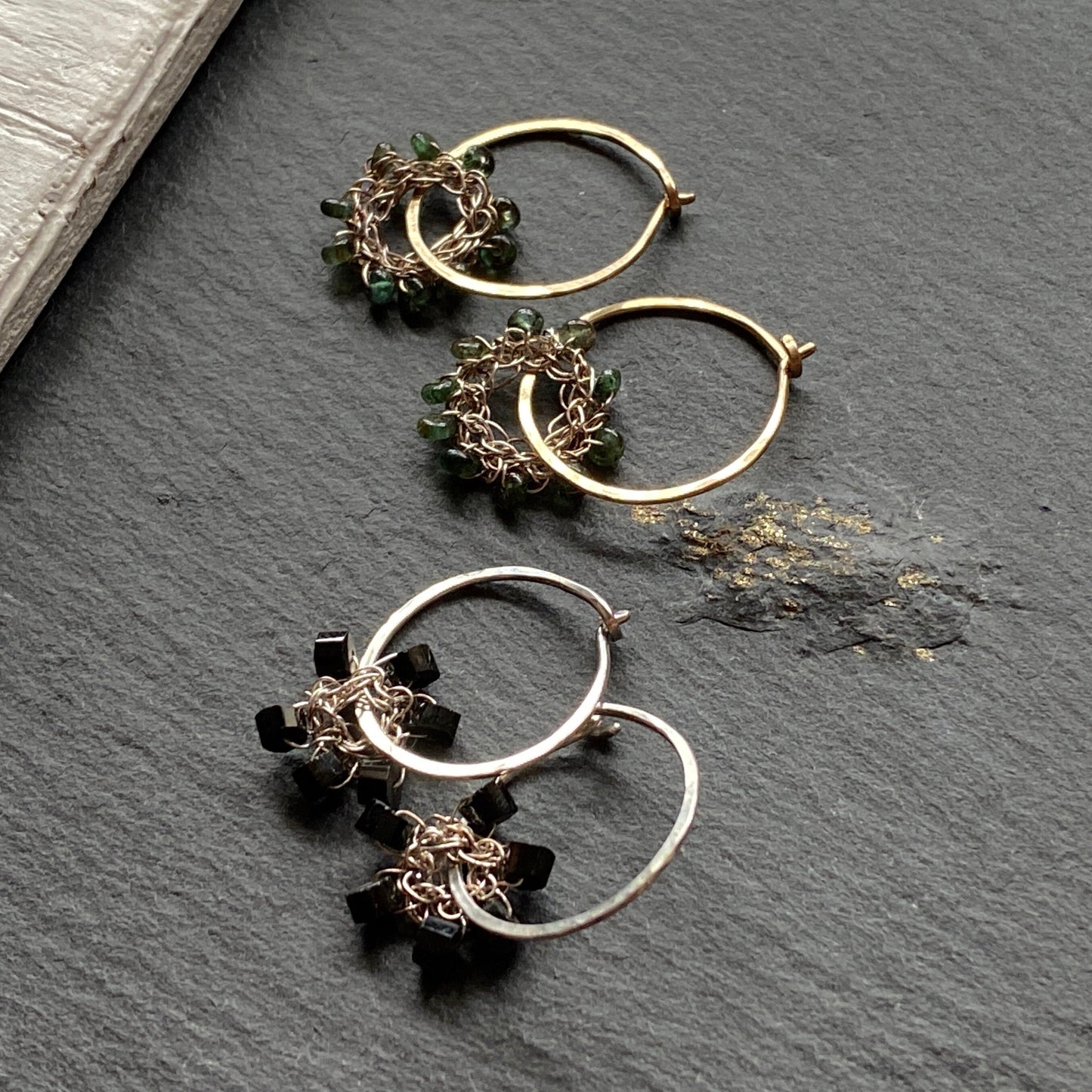 Silver Hoops With Crochet and Spinnel