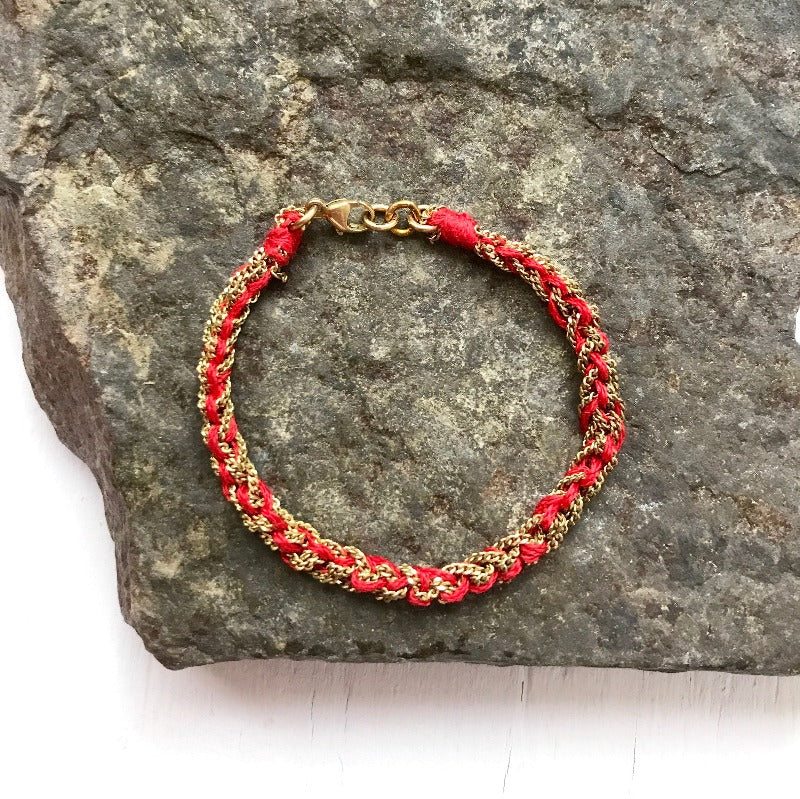 Crochet Silk and Brass Bracelet