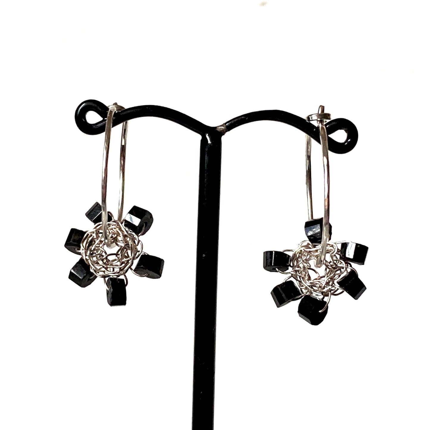 Silver Hoops With Crochet and Spinnel