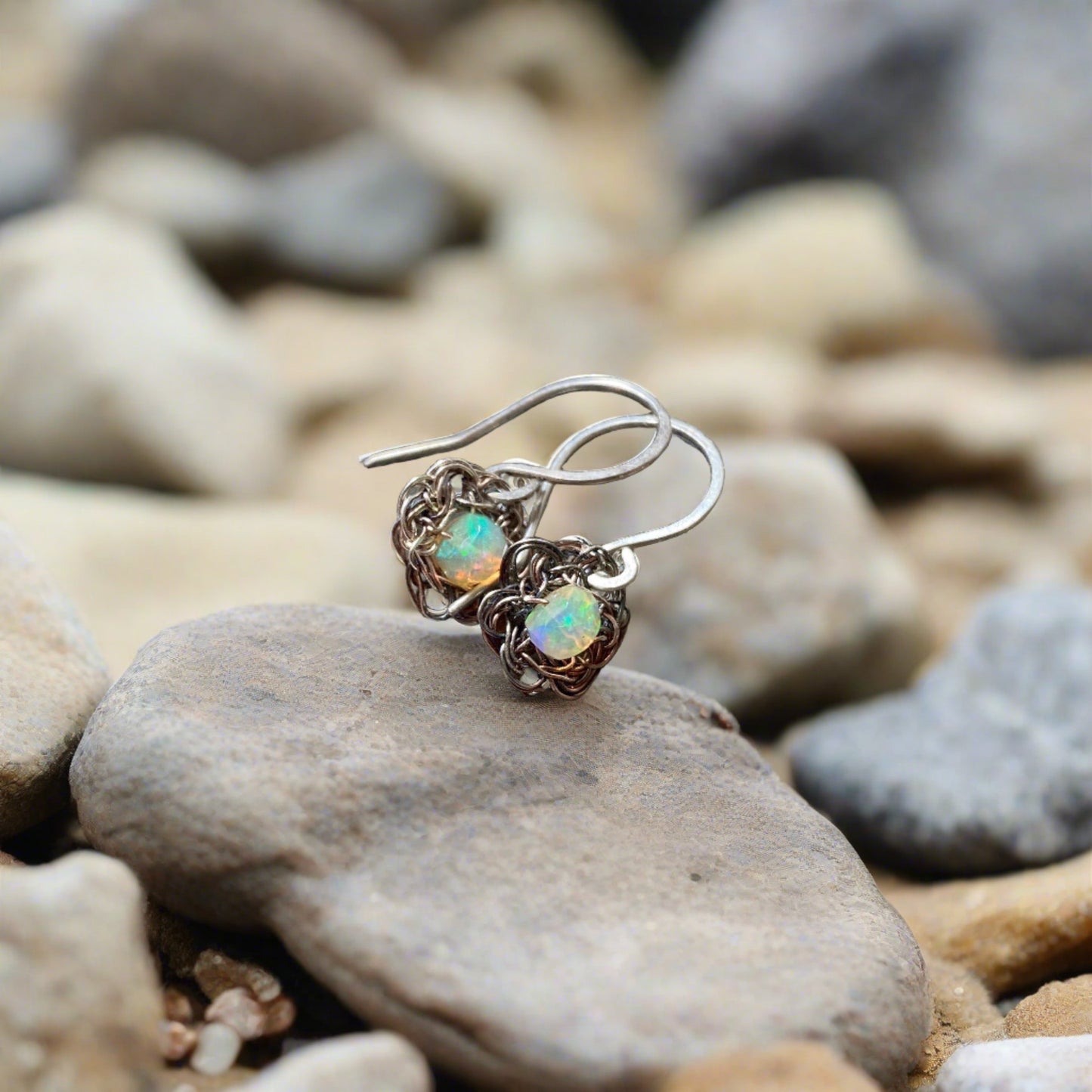 Tiny Crochet Opal Earrings