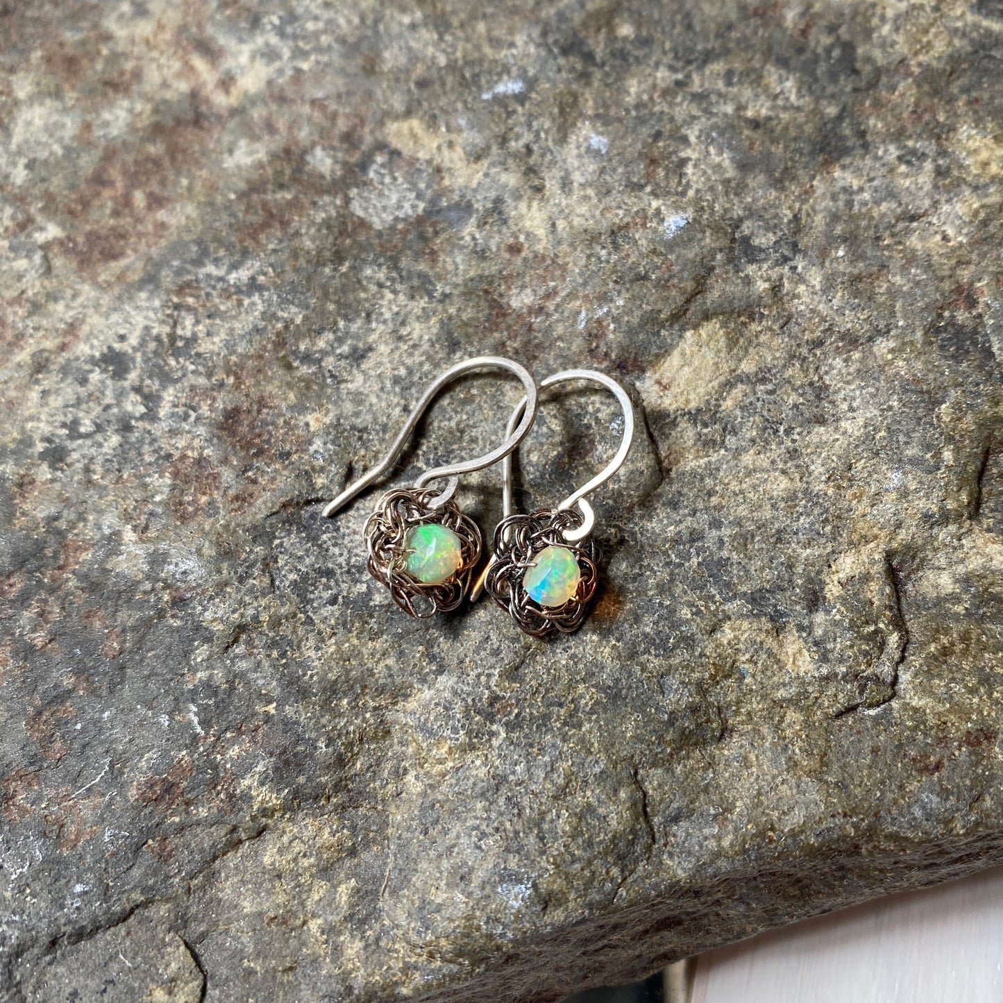 Tiny Crochet Opal Earrings