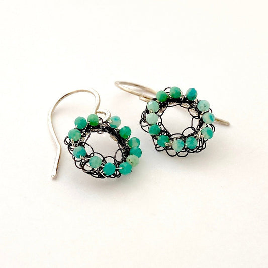 Oxidised Crochet Earrings with Chrysoprase