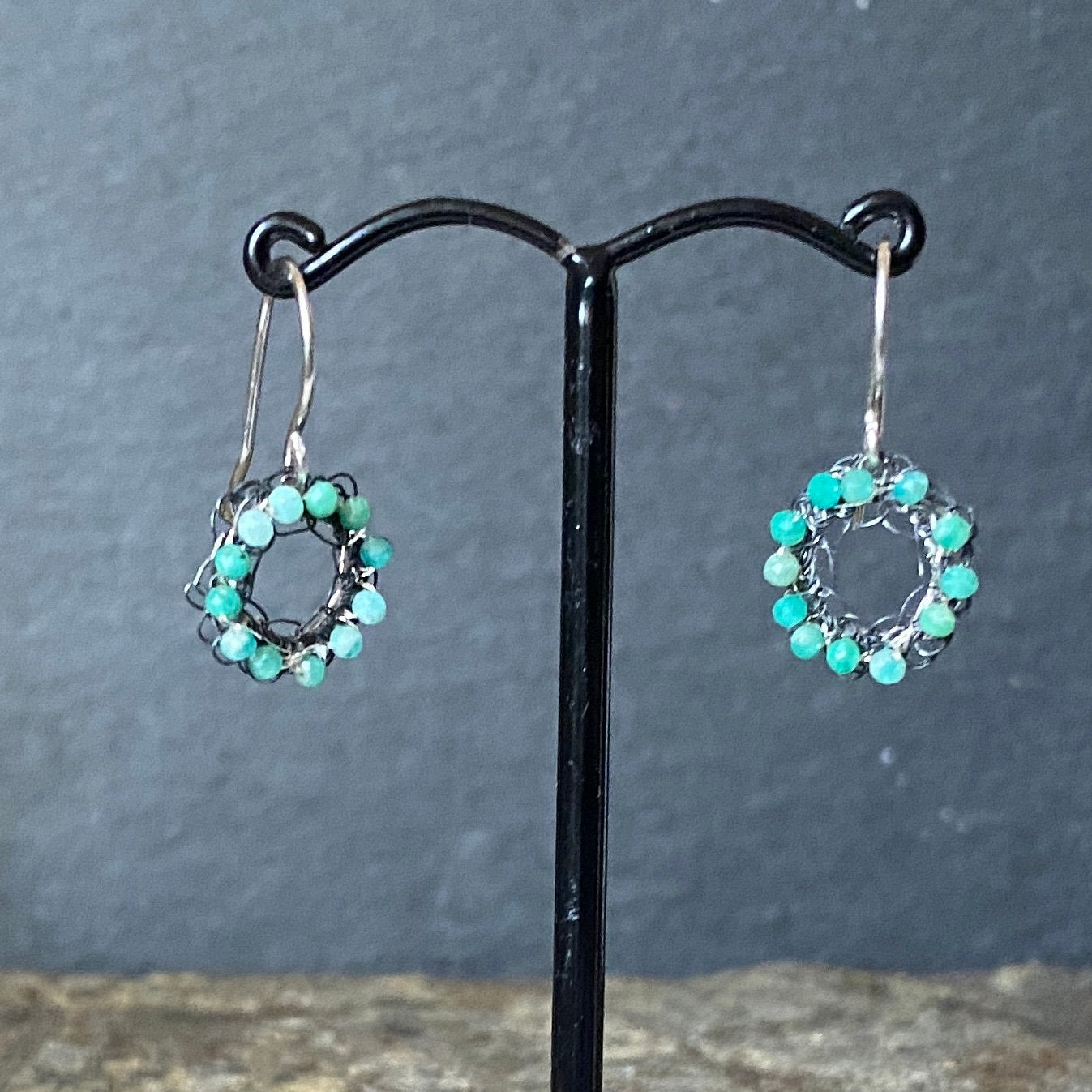 Oxidised Crochet Earrings with Chrysoprase