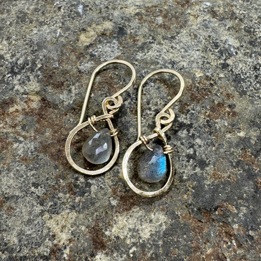 Labradorite Dew Drop Earrings - Gold Filled