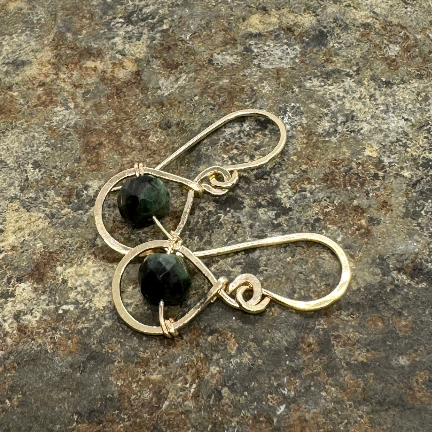 Emerald Dew Drop Earrings - Gold Filled