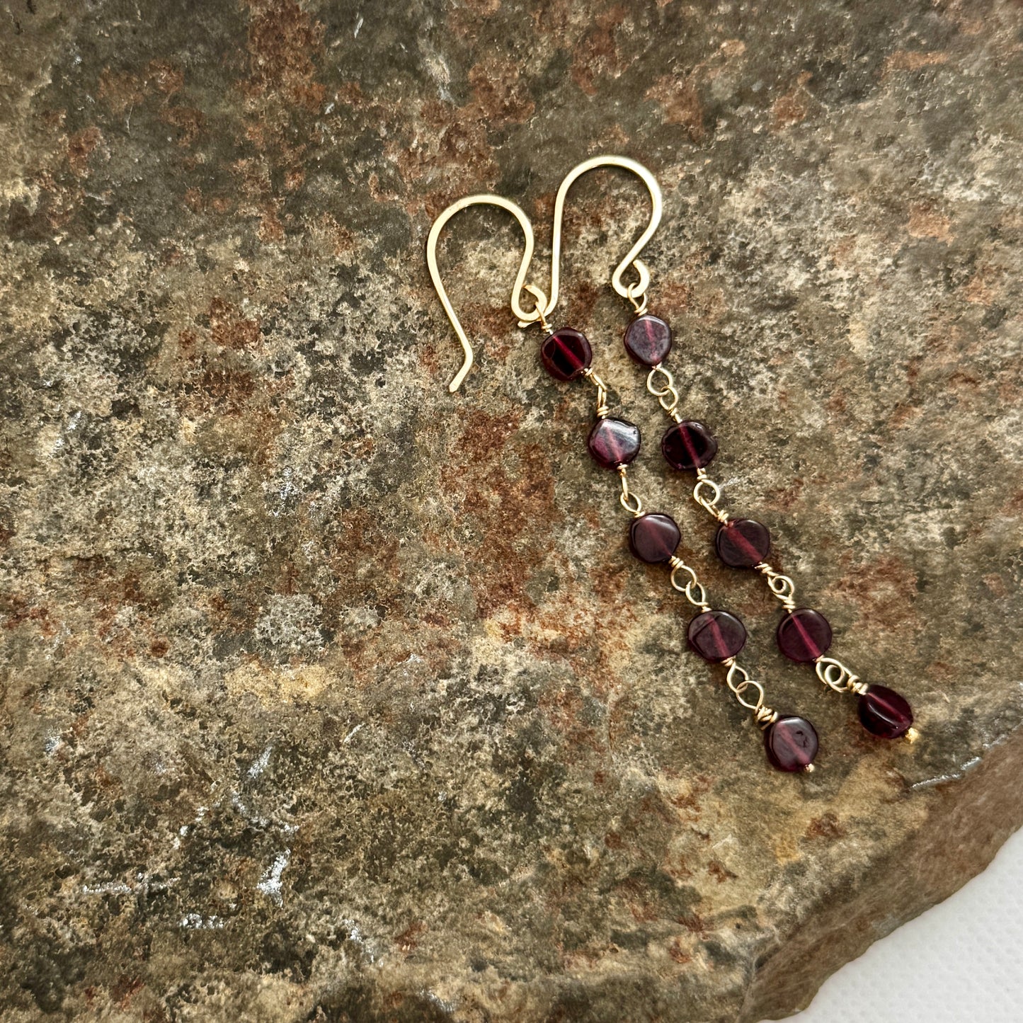 Gold-Filled Garnet Drop Earrings | Handmade January Birthstone Jewellery