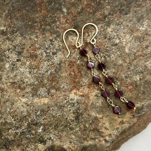 Gold-Filled Garnet Drop Earrings | Handmade January Birthstone Jewellery