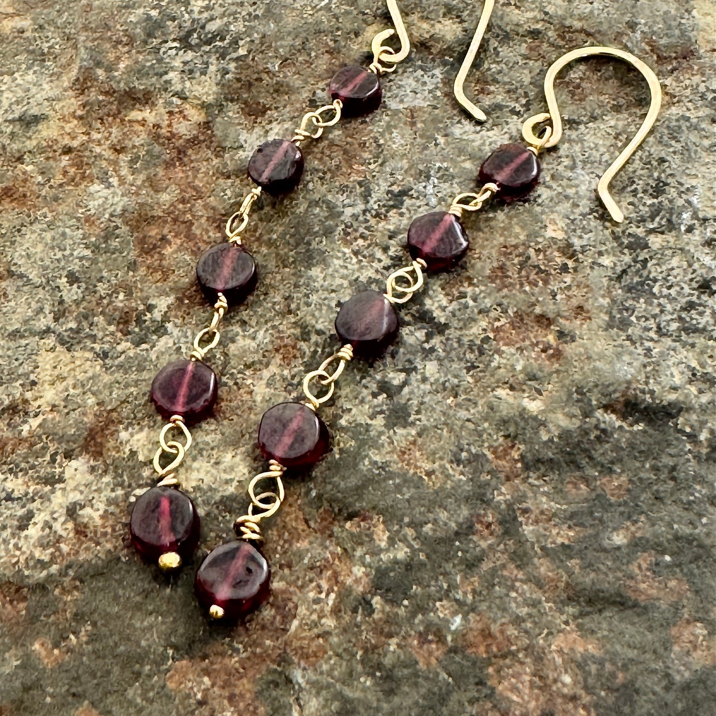 Gold-Filled Garnet Drop Earrings | Handmade January Birthstone Jewellery