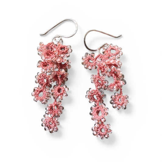 Flower Cascade Crochet Earrings in Peach