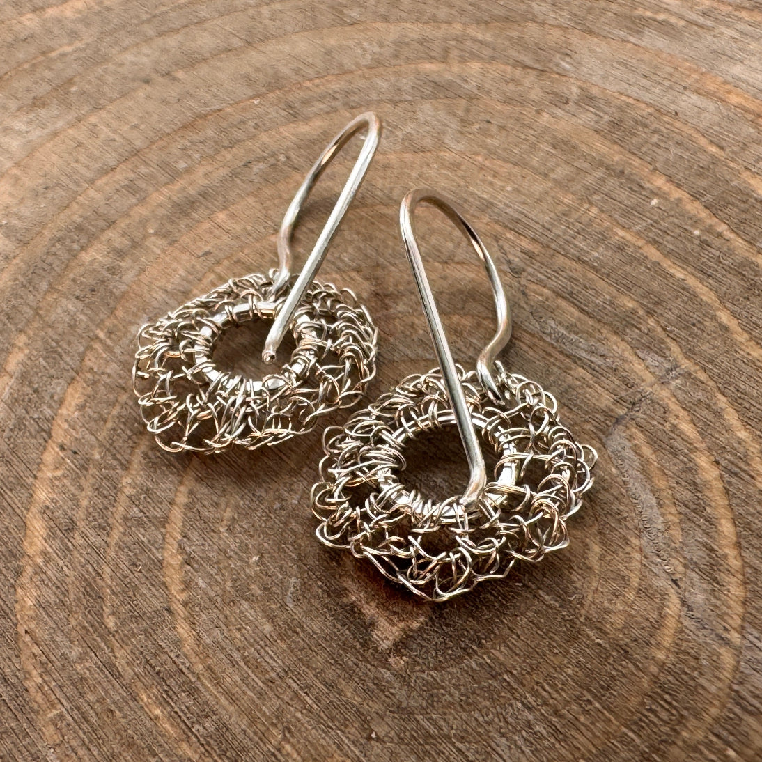 Silver Crochet Circle Earrings