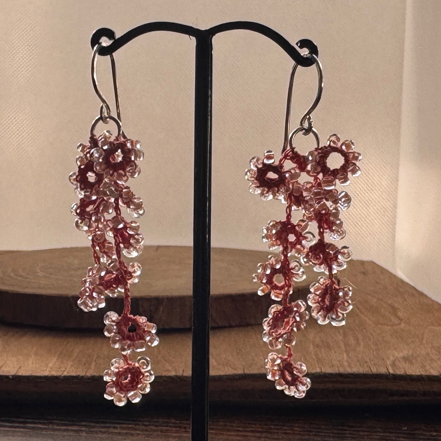 Flower Cascade Crochet Earrings in Peach