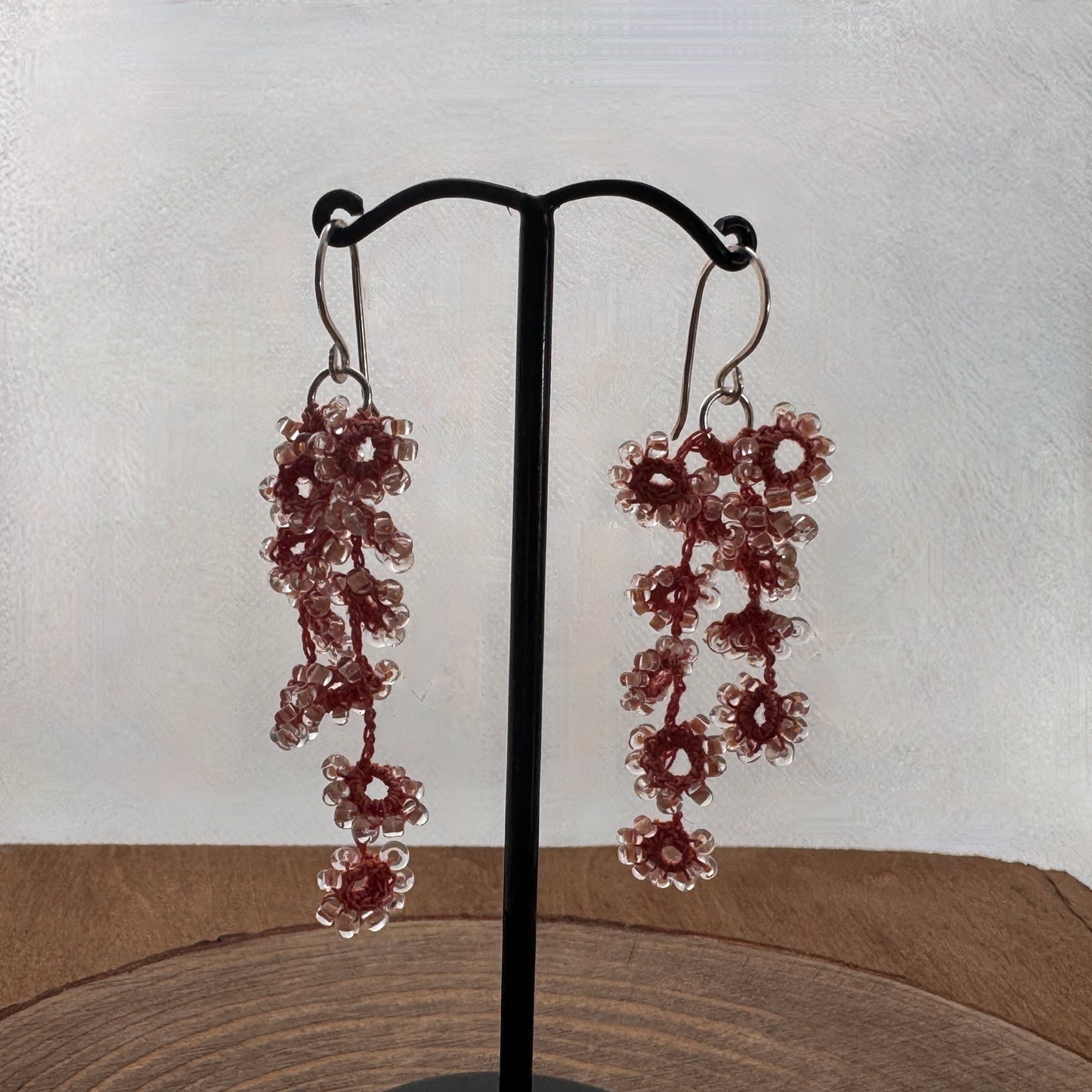 Flower Cascade Crochet Earrings in Peach