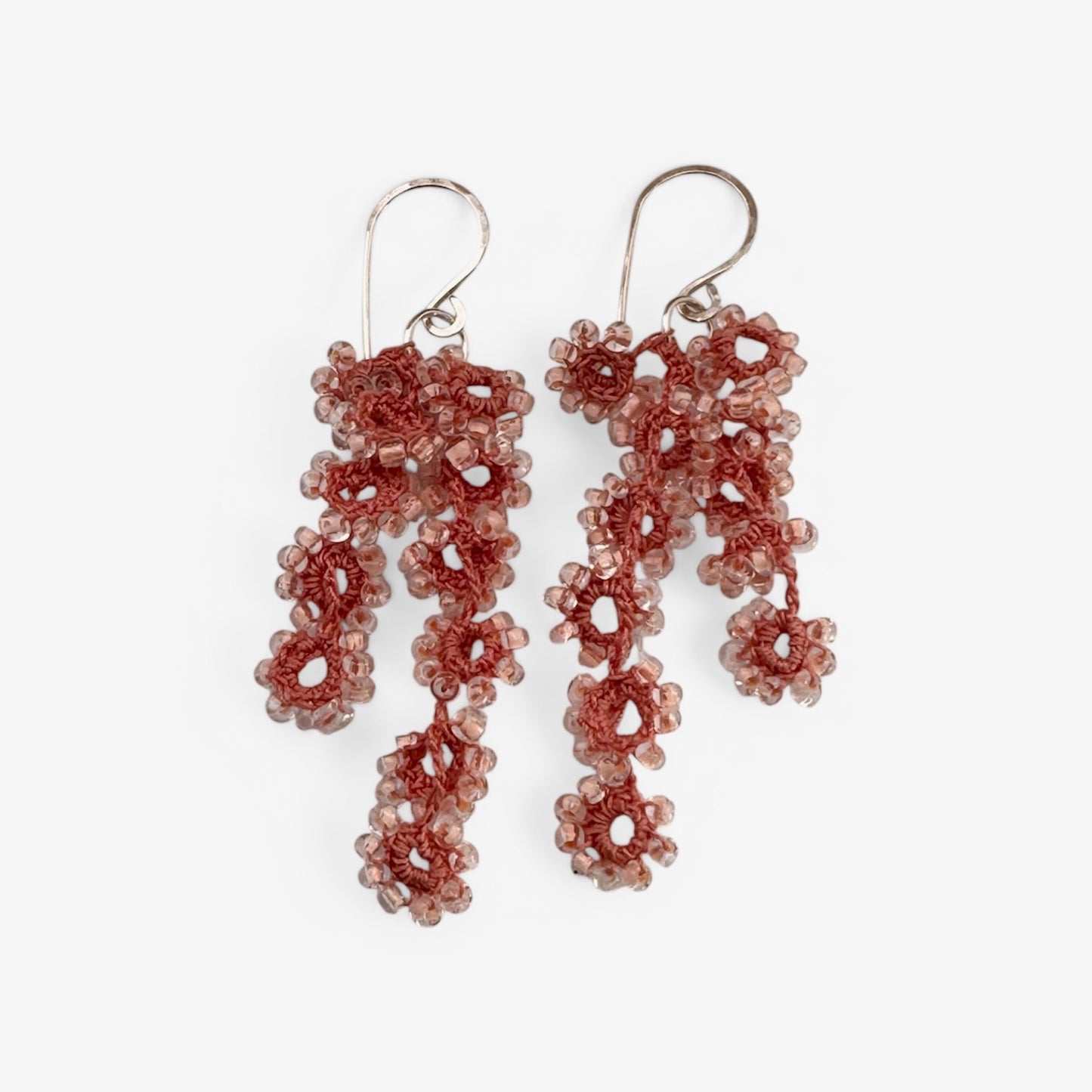 Flower Cascade Crochet Earrings in Peach