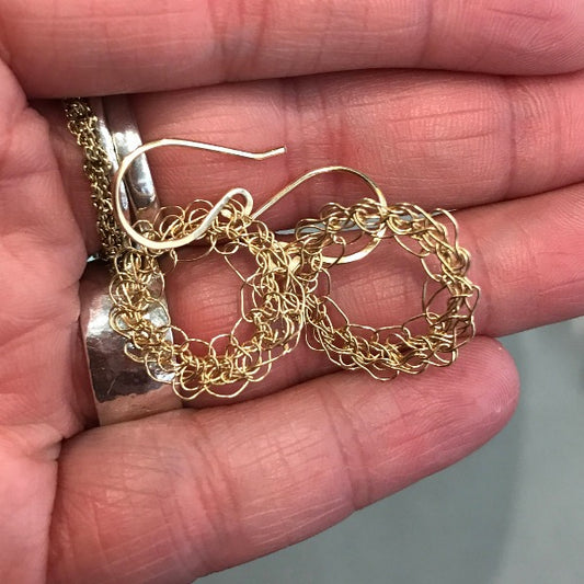 Silver Crochet Lace Circle Earrings