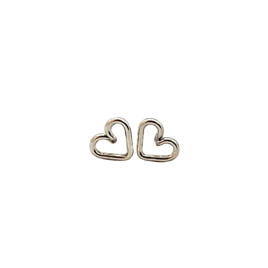 Heart-shaped sterling silver stud earrings.