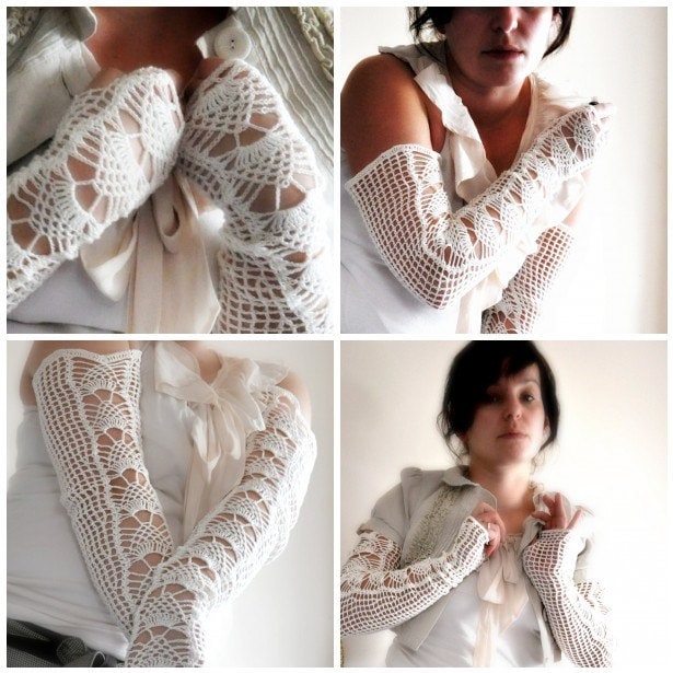 Long Lacy Crochet Wedding Gloves - MADE TO ORDER