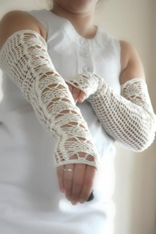 Long Lacy Crochet Wedding Gloves - MADE TO ORDER