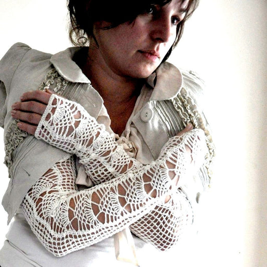 Long Lacy Crochet Wedding Gloves - MADE TO ORDER