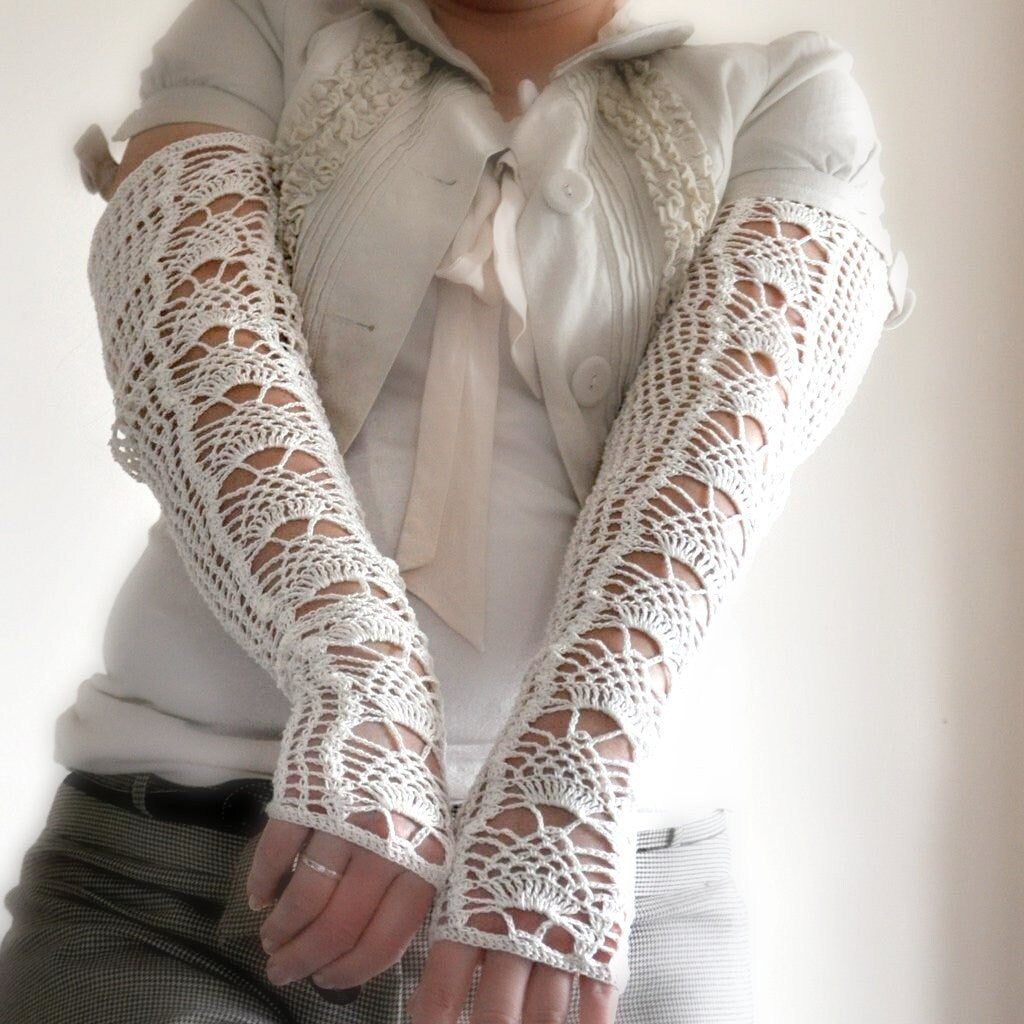 Long Lacy Crochet Wedding Gloves - MADE TO ORDER