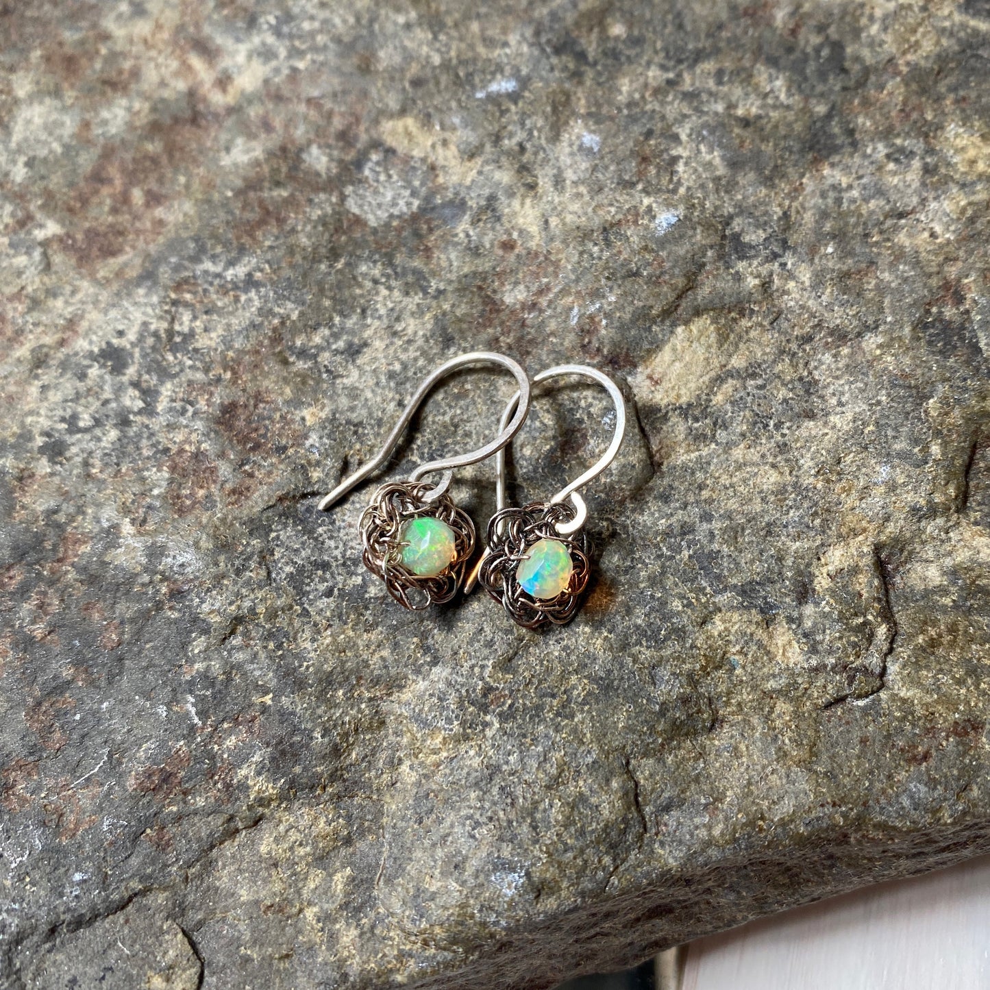Tiny Crochet Opal Earrings