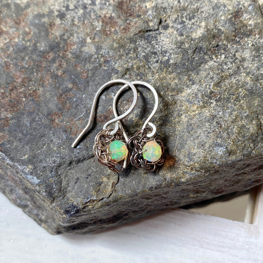 Tiny Crochet Opal Earrings